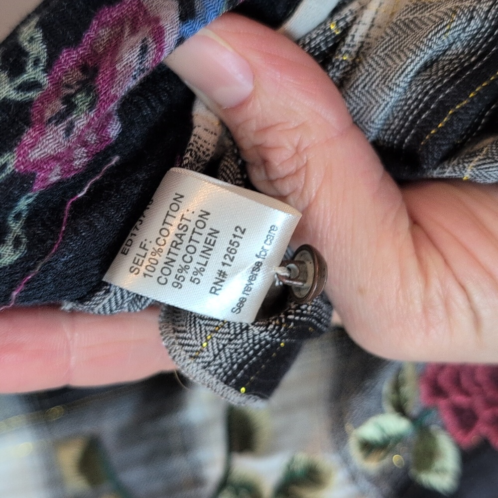 Aratta Black and White Plaid Long Tunic with Pink Rose Embroidery - Picture 14 of 14